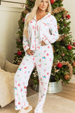 Christmas Printed Collared Neck Top and Pants Lounge Set 