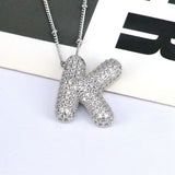 Copper Inlaid Zircon Letter Pendant Necklace 
