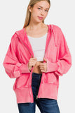 Zenana Acid Washed French Terry Zip-Up Hoodie with Pockets 