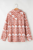 Plus Size Pocketed Printed Collared Neck Jacket 