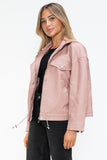 How Dare U Drawstring Hem PU Leather Zip Up Jacket 