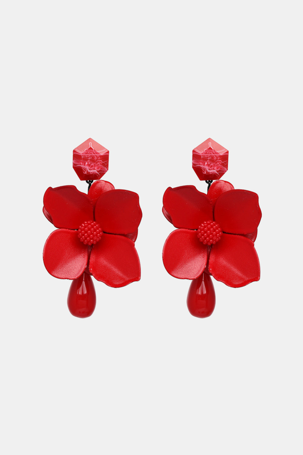 Bloosom Flower and Teardrop Resin Dangle Earrings 