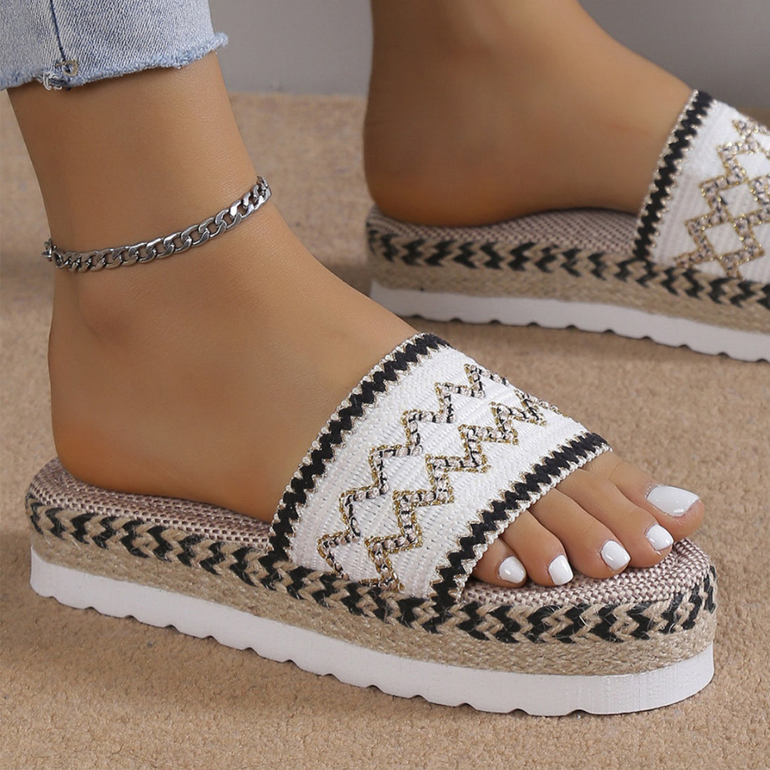 Geometric Weave Platform Sandals 