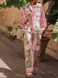 Printed Button Up Shirt and Pants Set Two Piece Dresses