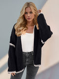 Double Take Contrast Open Front Dropped Shoulder Cardigan 