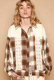 POL Plaid & Star Patchwork Contrast Long Sleeve Shacket 