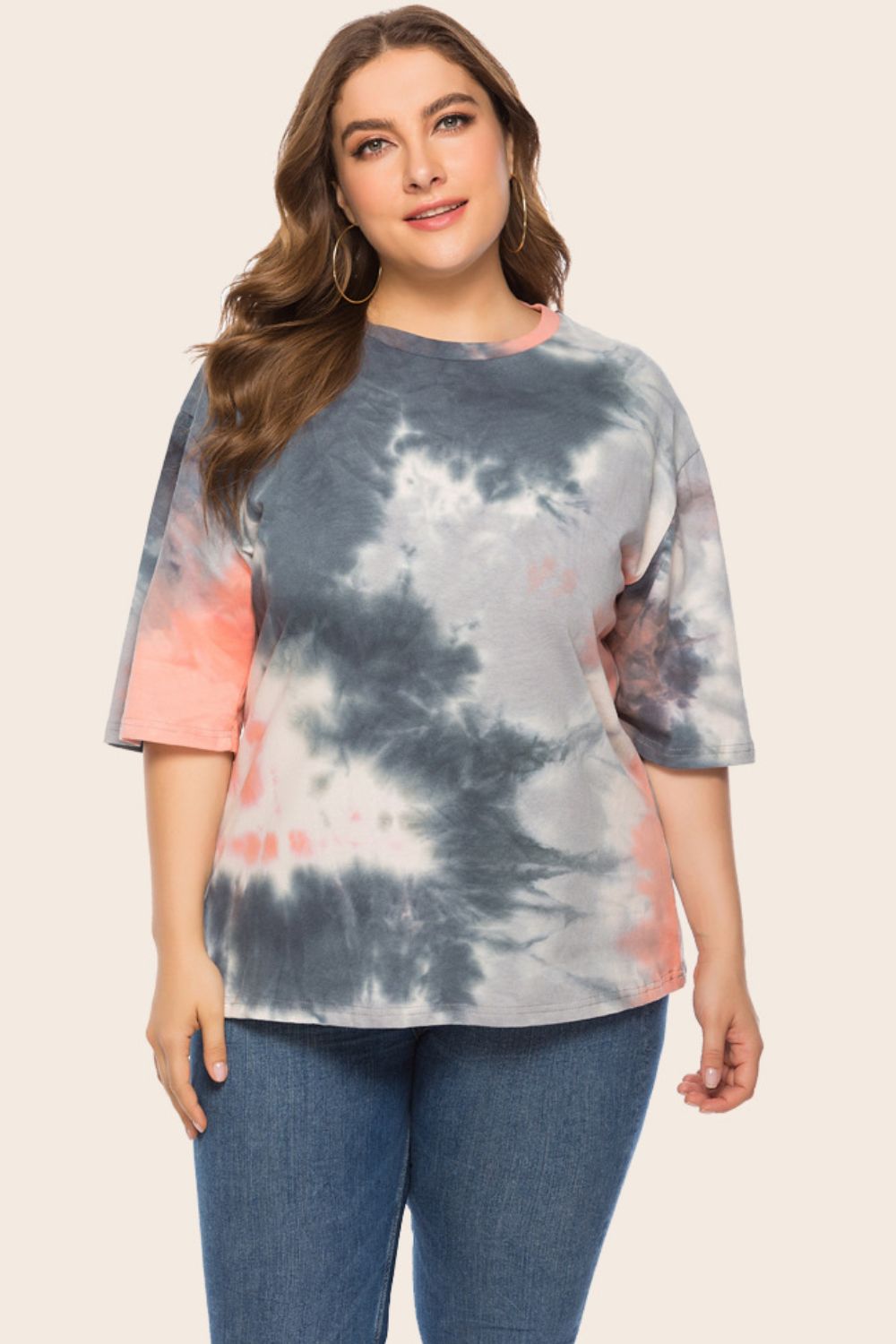 Plus Size Tie-Dye Half Sleeve Tee Shirt 