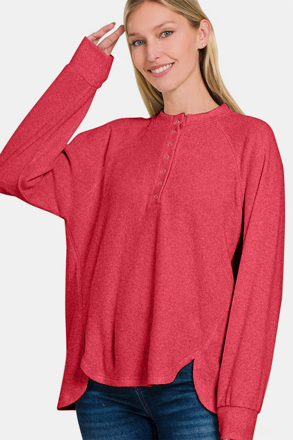 Zenana Full Size Brushed Melange Hacci High-Low Sweater 