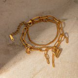 Stainless Steel Double Layered Charm Bracelet 