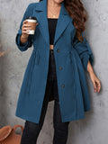 Honey Plus Size Lapel Collar Drawstring Roll-Tab Sleeve Trench Coat 