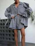 Button Up Flounce Sleeve Top and Shorts Set Lingerie & Nightwear