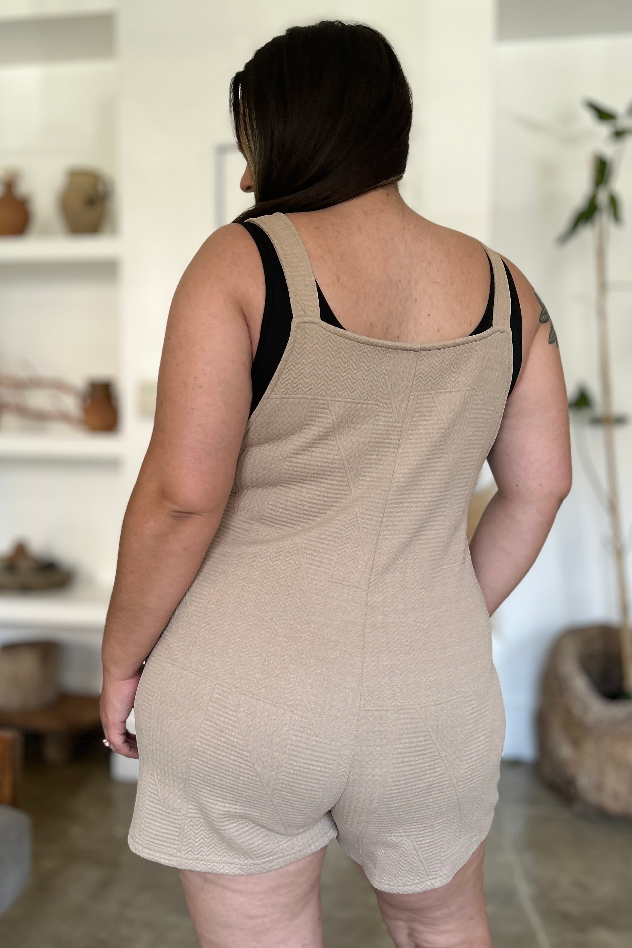 Double Take Full Size Texture Sleeveless Romper 