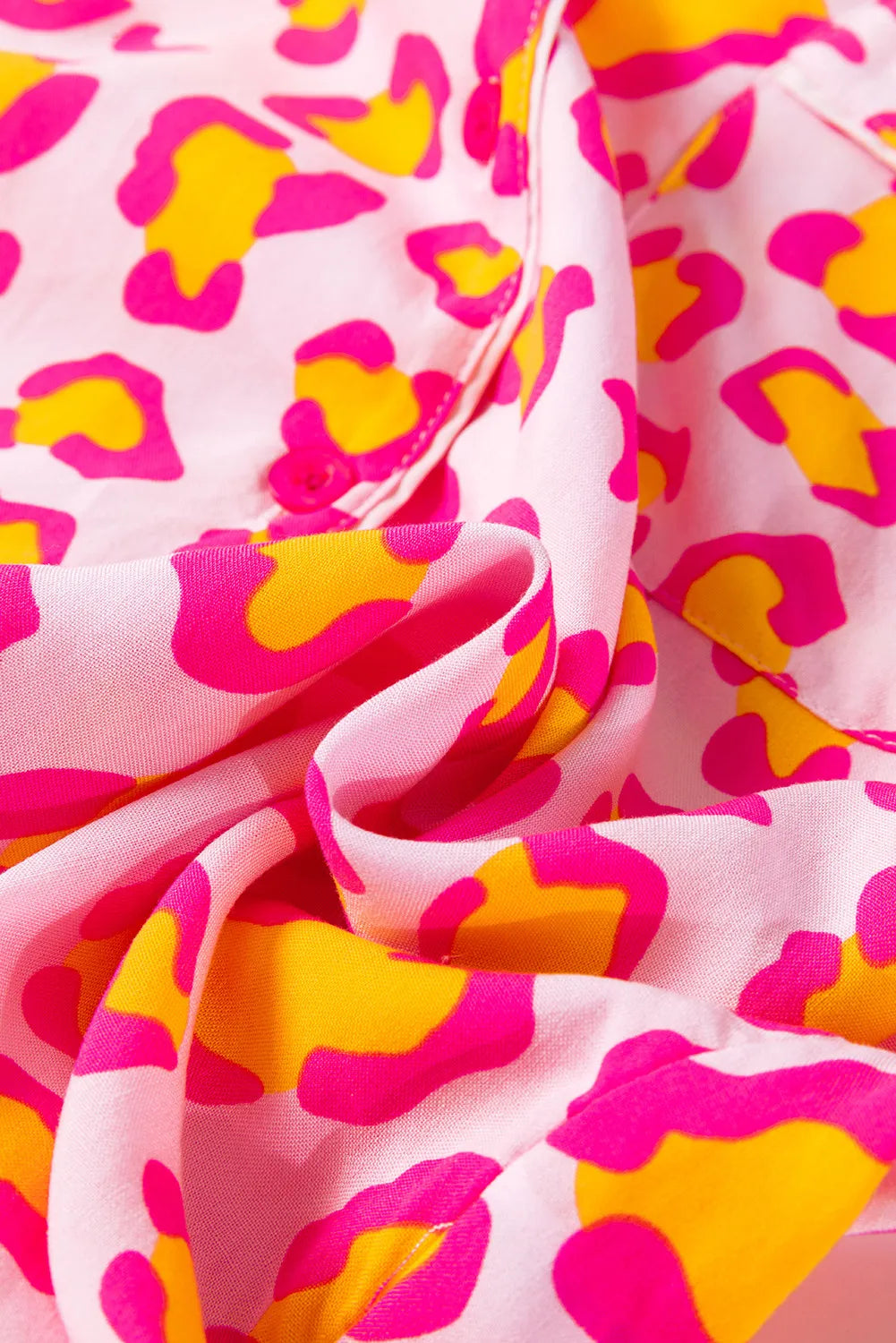 Leopard Collared Neck Long Sleeve Top and Shorts Lounge Set Lingerie & Nightwear