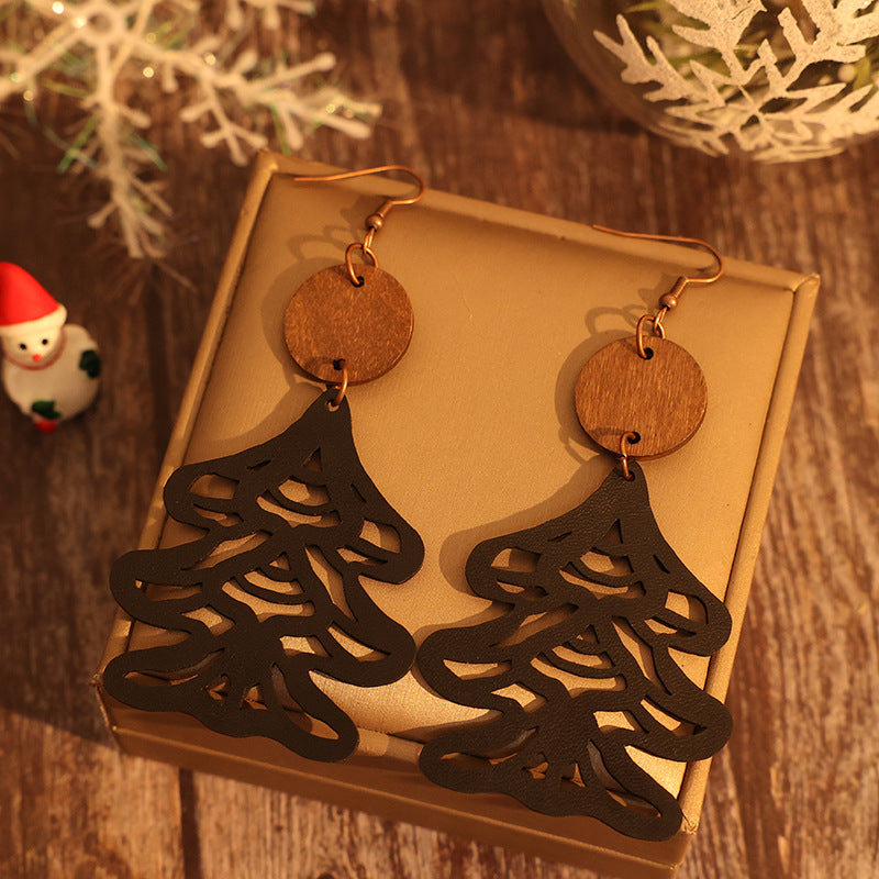 Wooden Cutout Tree Shape Earrings 