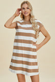 Basic Bae Full Size Striped Round Neck Cap Sleeve Mini Dress 
