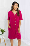 BOMBOM Sunday Brunch Button Down Knee-Length Dress in Magenta Dresses