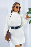Buttoned Turtleneck Long Sleeve Sweater Dress Dresses