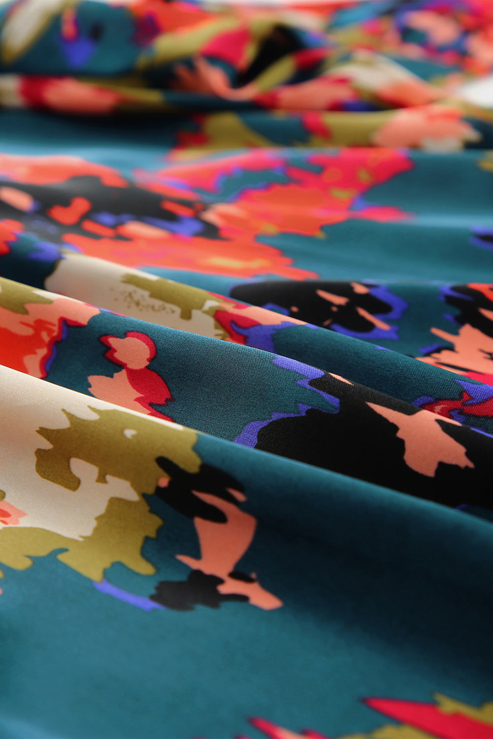 Plus Size Printed Johnny Collar Long Sleeve Blouse 