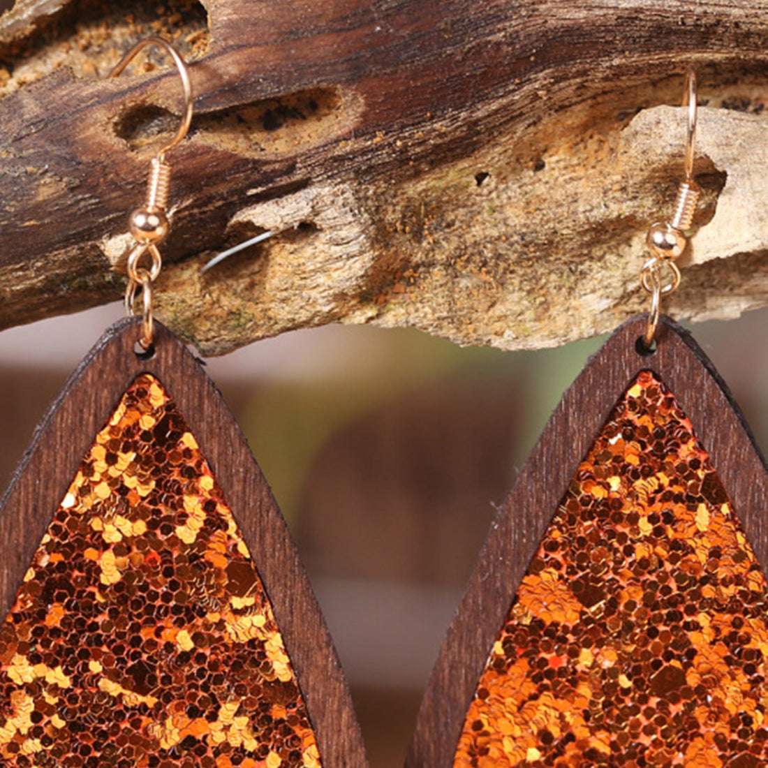 Sequin Wood Teardrop Earrings 