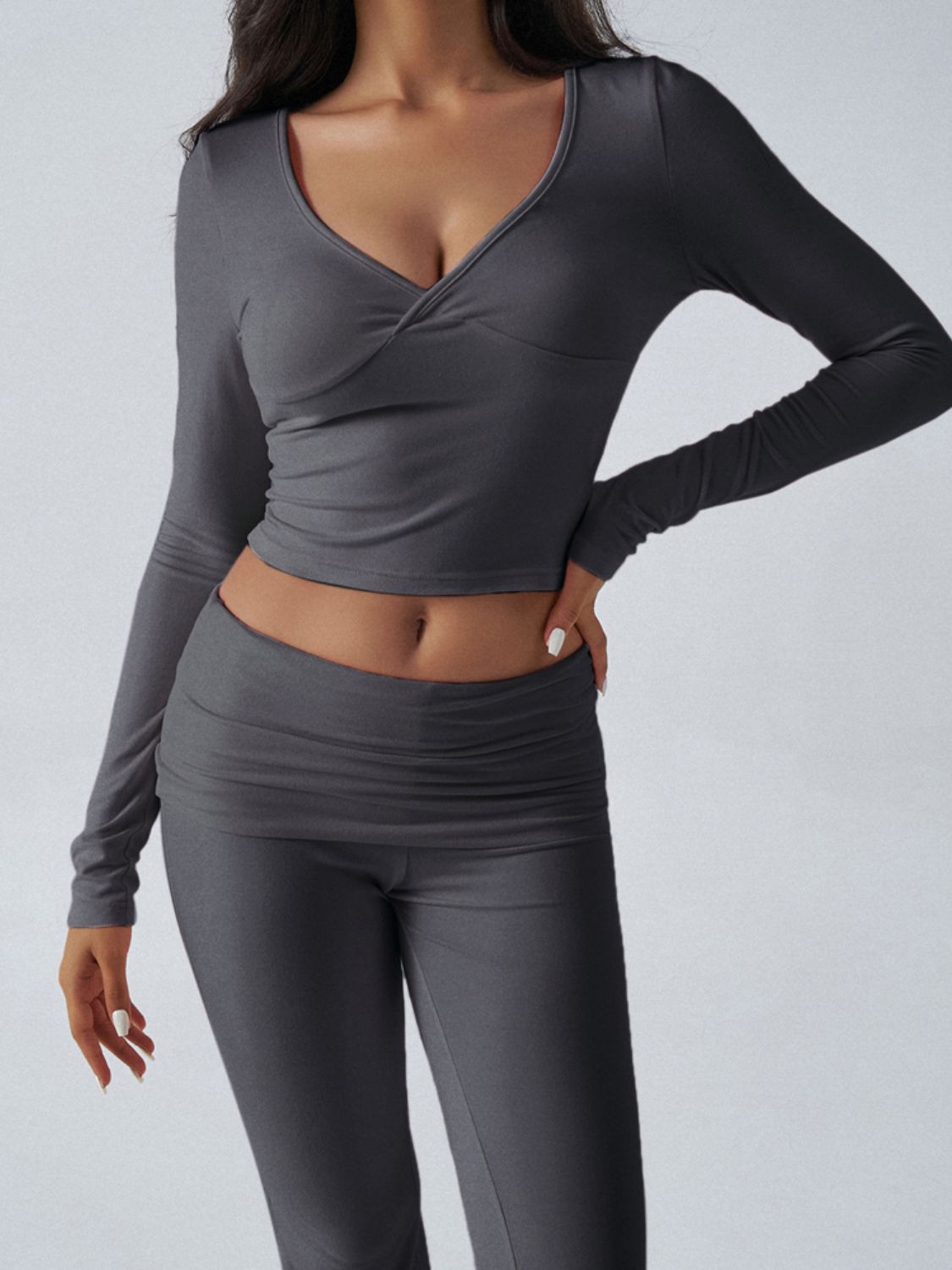 Devine Ruched Long Sleeve Top and Pants Set 