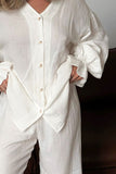 Breathable Ruffled V-Neck Long Sleeve Top and Pants Set 