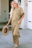 Double Take Full Size Texture Short Sleeve Top and Pants Set 