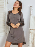 Lace Detail Long Sleeve Mini Lounge Dress 