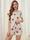 Heart Round Neck Top and Shorts Lounge Set Lingerie & Nightwear