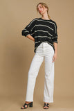 Umgee Wool Blend Striped Round Neck Sweater 