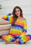 Striped Round Neck Long Sleeve Top and Drawstring Pants Lounge Set Lingerie & Nightwear