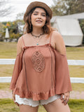 Plus Size Frill Square Neck Long Sleeve Blouse 