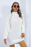 Buttoned Turtleneck Long Sleeve Sweater Dress Dresses