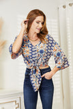 Tie Hem V-Neck Three-Quarter Sleeve Blouse 