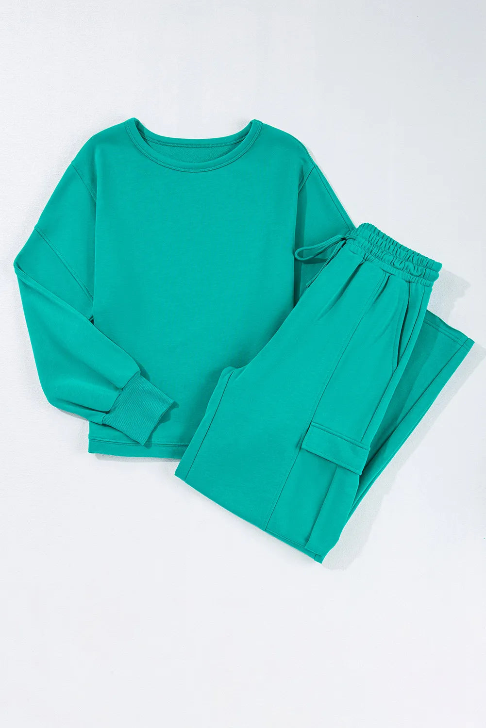 Full Size Round Neck Long Sleeve Top and Drawstring Pants Set 