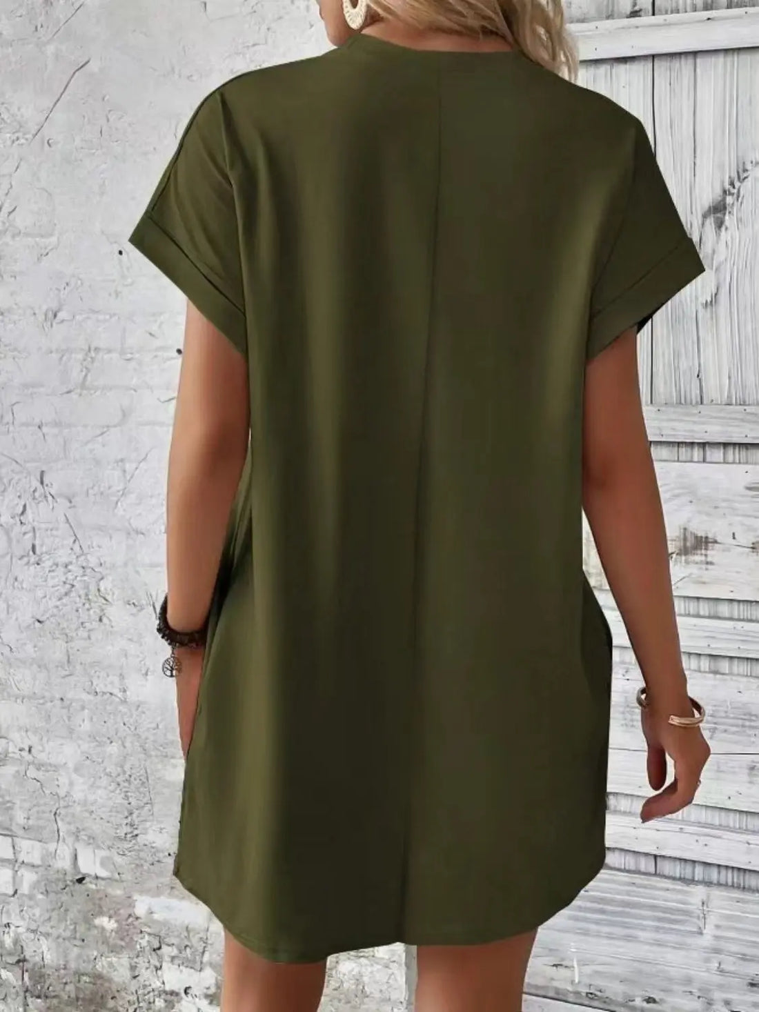 Pocketed Round Neck Short Sleeve Dress 