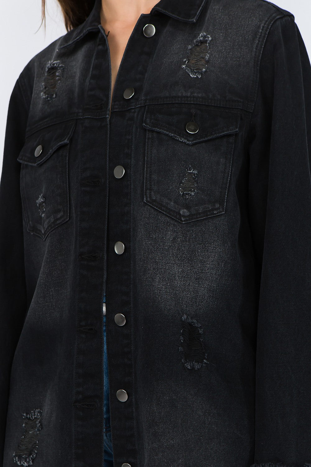 American Bazi Distressed Frayed Hem Denim Jacket 