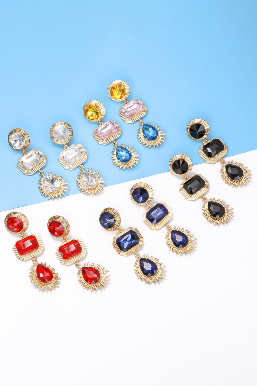 Geometrical Shape Zinc Alloy Frame Glass Dangle Earrings 