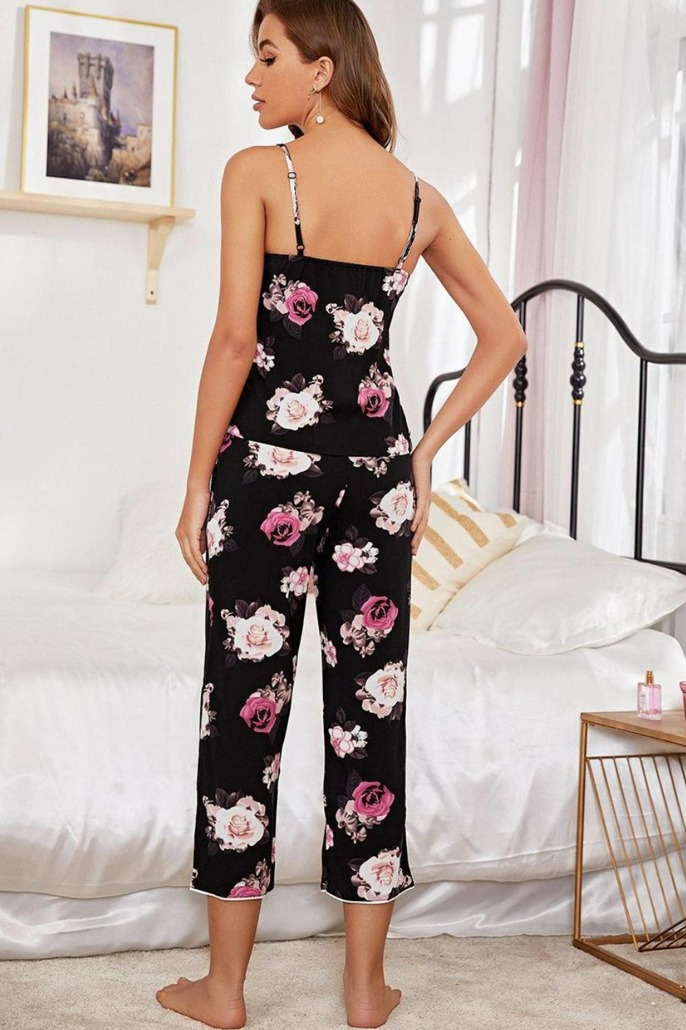 Floral V-Neck Cami and Cropped Pants Lounge Set Lingerie & Nightwear