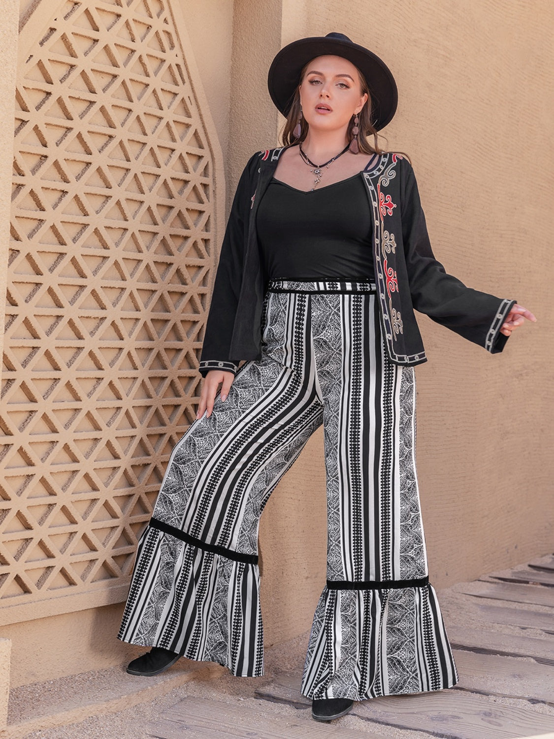 Plus Size Printed Wide Leg Pants 