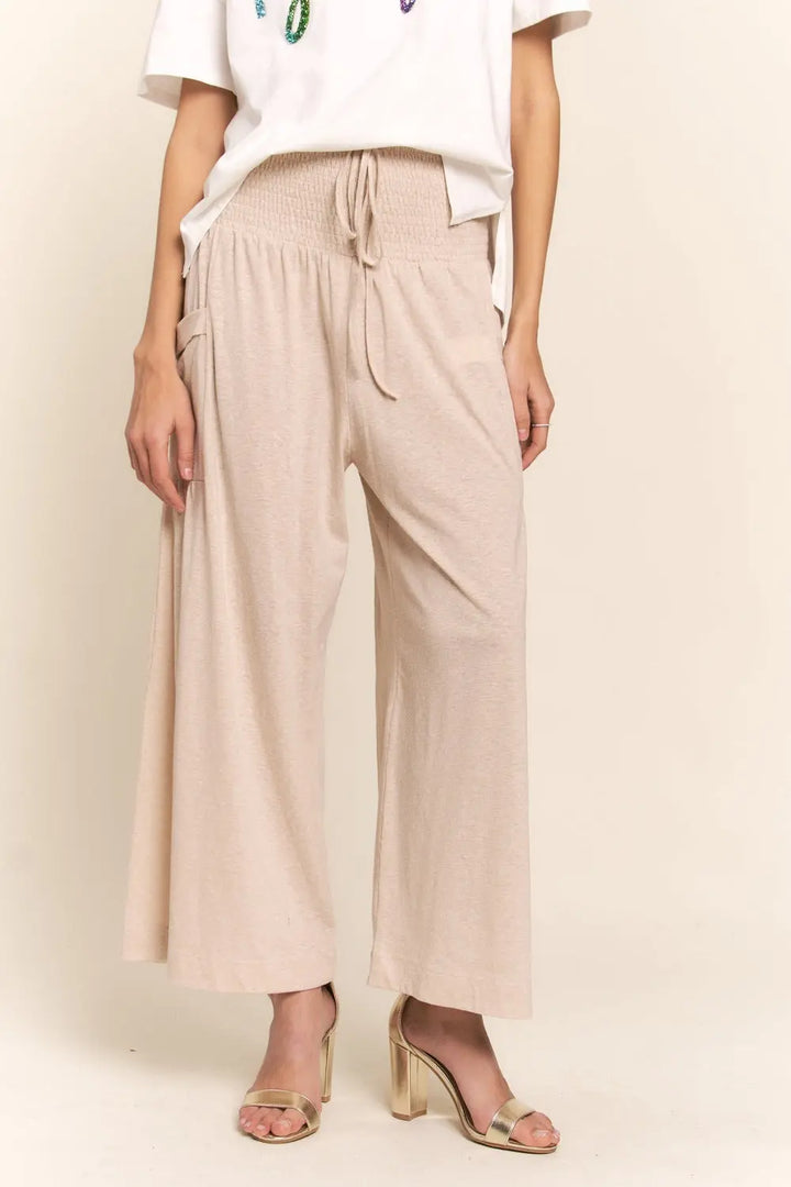 J.NNA Smocked Waist Boho Wide Leg Pants with Pockets 