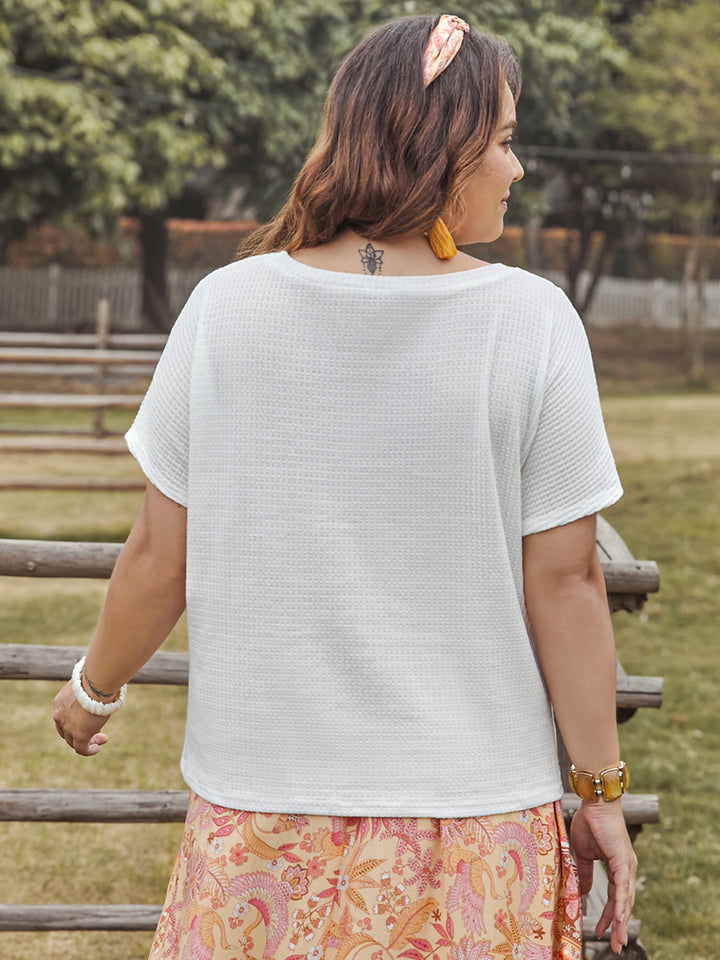 Plus Size Lace Detail Round Neck Short Sleeve Top 