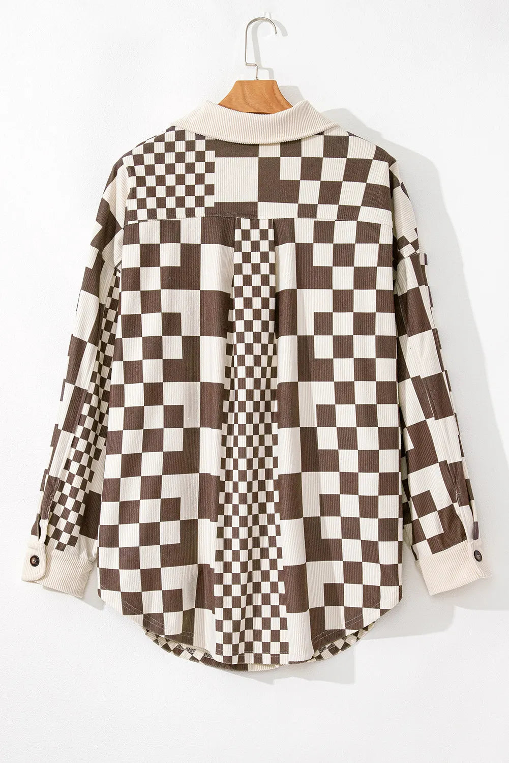 Plus Size Checkered Button Up Long Sleeve Jacket 