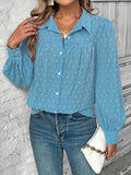 Full Size Swiss Dot Collared Neck Long Sleeve Shirt 