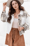 Corduroy Plaid Button Up Drop Shoulder Shacket 