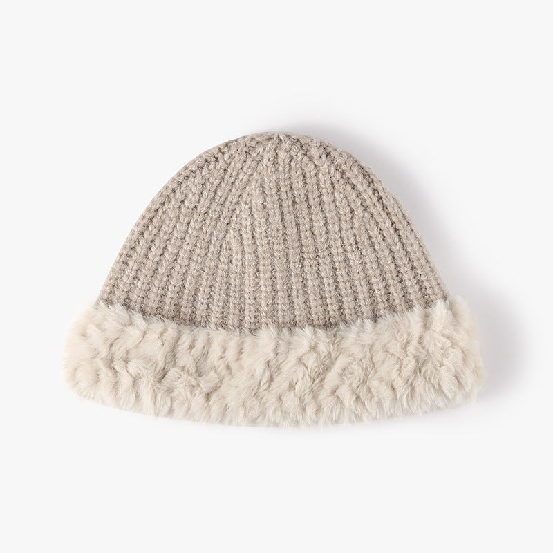 Fuzzy Hem Knit Hat 