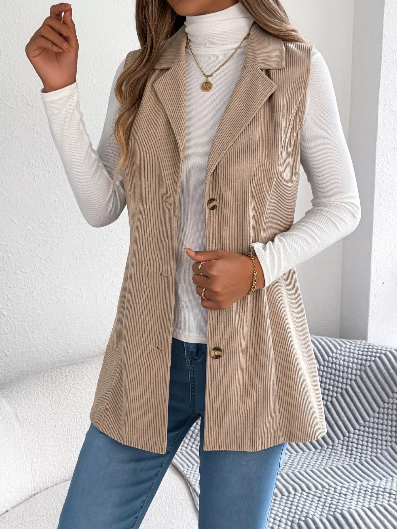 Button-Front Longline Vest Coat 