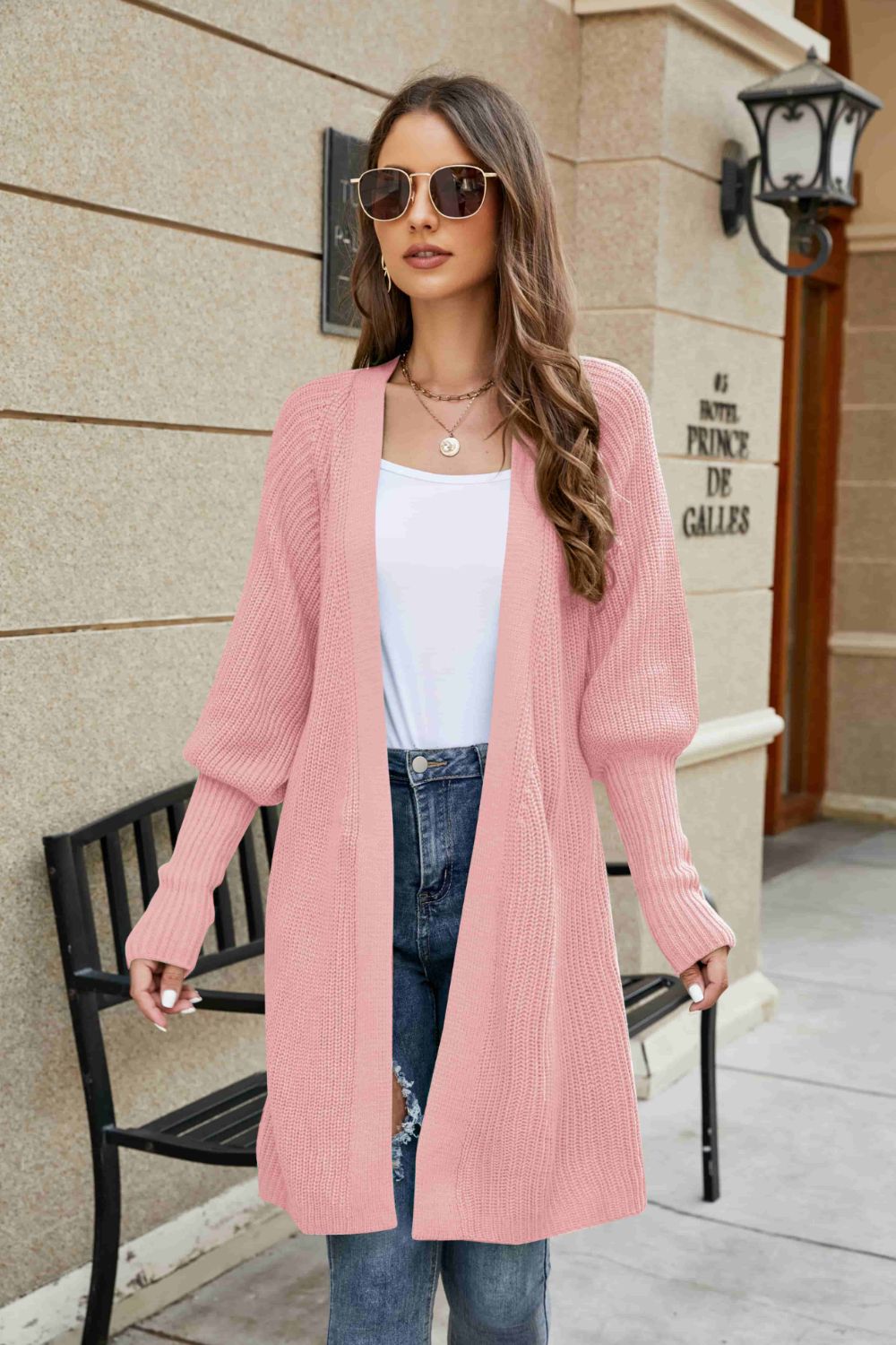 Open Front Lantern Sleeve Cardigan 