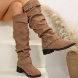 Buckle Round Toe Block Heel Boots 