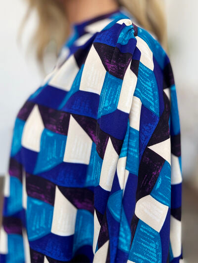 Double Take Full Size Geometric Notched Half Sleeve Blouse 