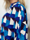 Double Take Full Size Geometric Notched Half Sleeve Blouse 